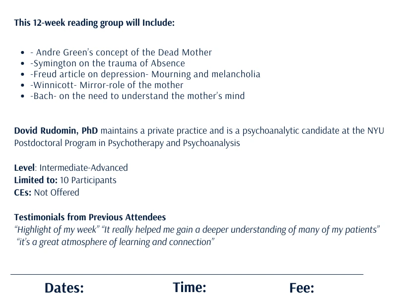Psychoanalytic Reading Group: On Depression, Absence and Emotional Neglect