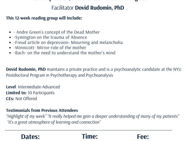 Psychoanalytic Reading Group: On Depression, Absence and Emotional Neglect